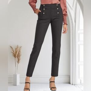 Express | High Waisted Side Button Ankle Pant In Pitch Black